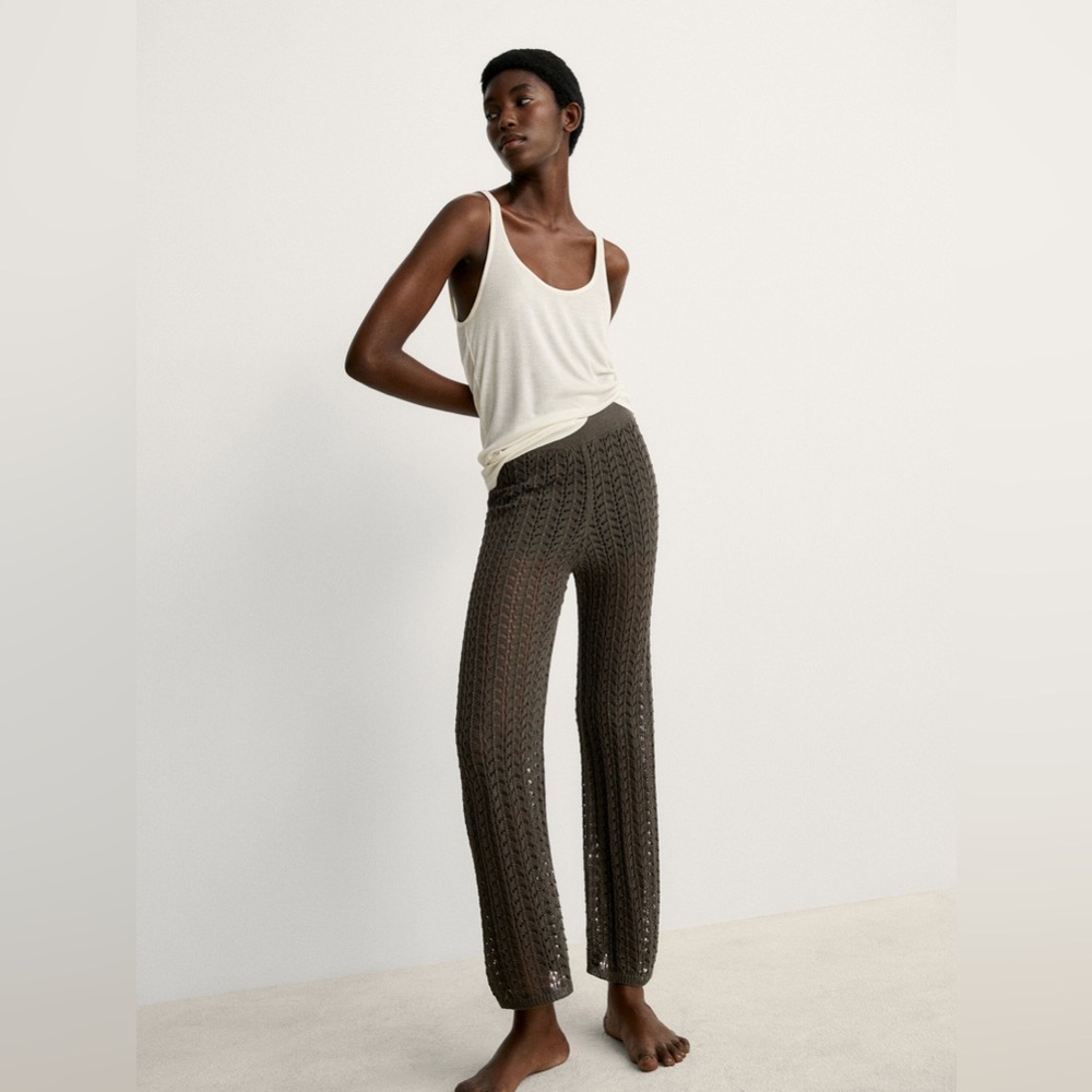 Massimo Dutti olive green knit crochet pants size xs